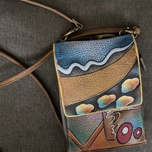 Hand painted Leather Anuschka    Crossbody Bag